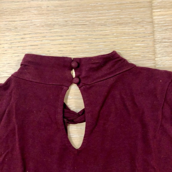 Twist mock neck, keyhole, long sleeve maroon top - Picture 2 of 6